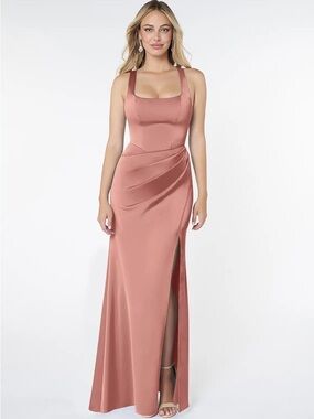Rosette Mermaid Pleated Stretch Satin Dress